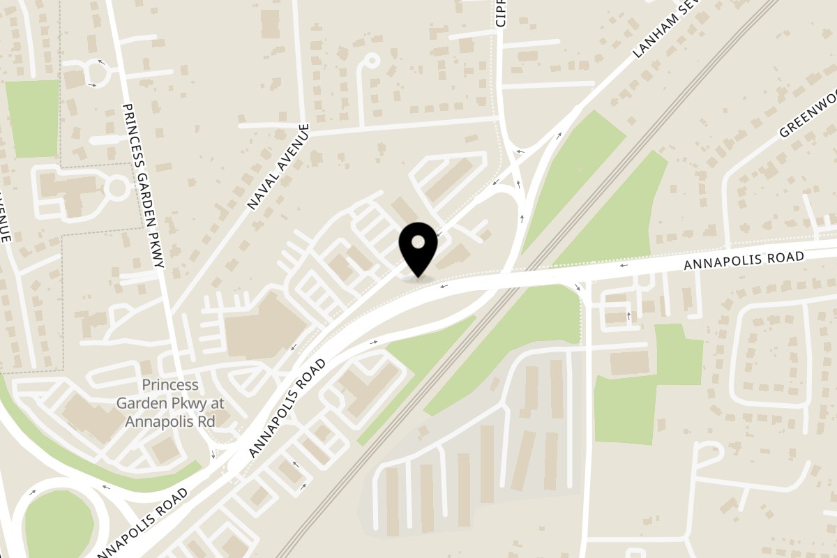 Map showing the location of Just Jerk on 9005 Lanham Severn Rd in Lanham